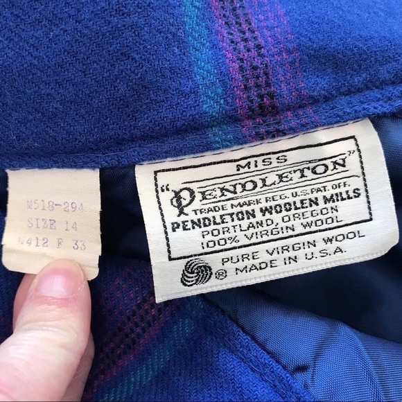 Miss Pendleton Blue Plaid Wool Tartan Skirt 14 - Picture 4 of 4